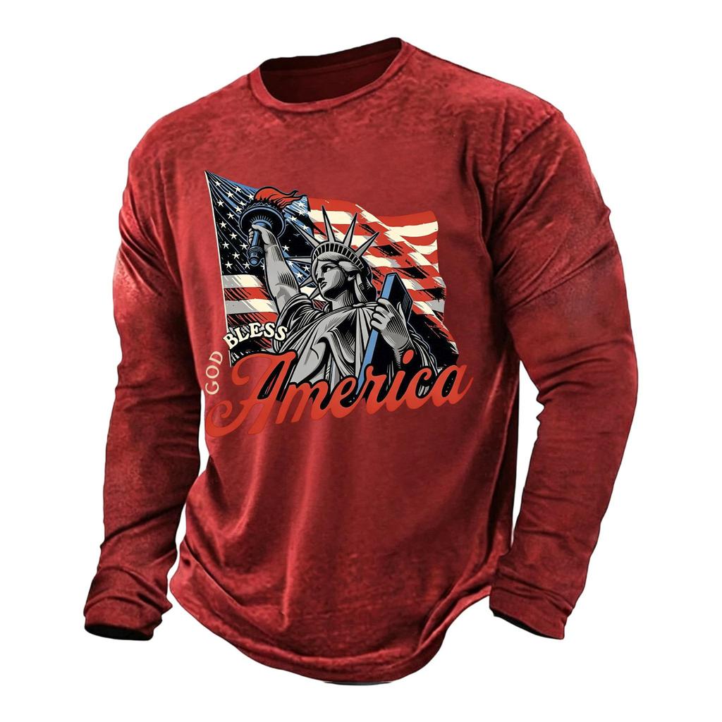 Men's Casual Long Sleeve Shirt Graphic Print Independence Day Style Lettering Design Crew Neck Comfortable Fit