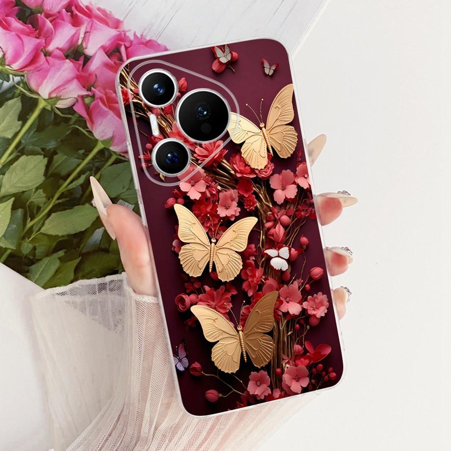 For Huawei Pura 70 70Pro 70 Ultra Pura 80 pro Pro+ Phone Case Clear Soft TPU Bumper Cover Cool Cartoon Butterfly Flower Funda