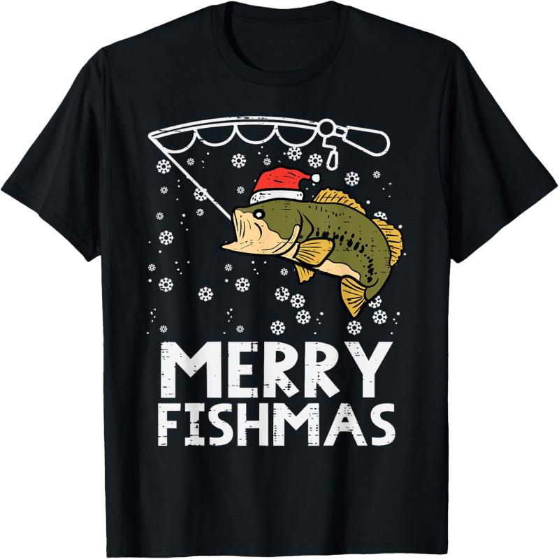 

Merry Christmas Fishmas Funny Fish Fishing Xmas Dad Men Loose T-Shirt Casual Style Mens Graphic Tshirts Tops Tee Shirt Short ... S разноцветный