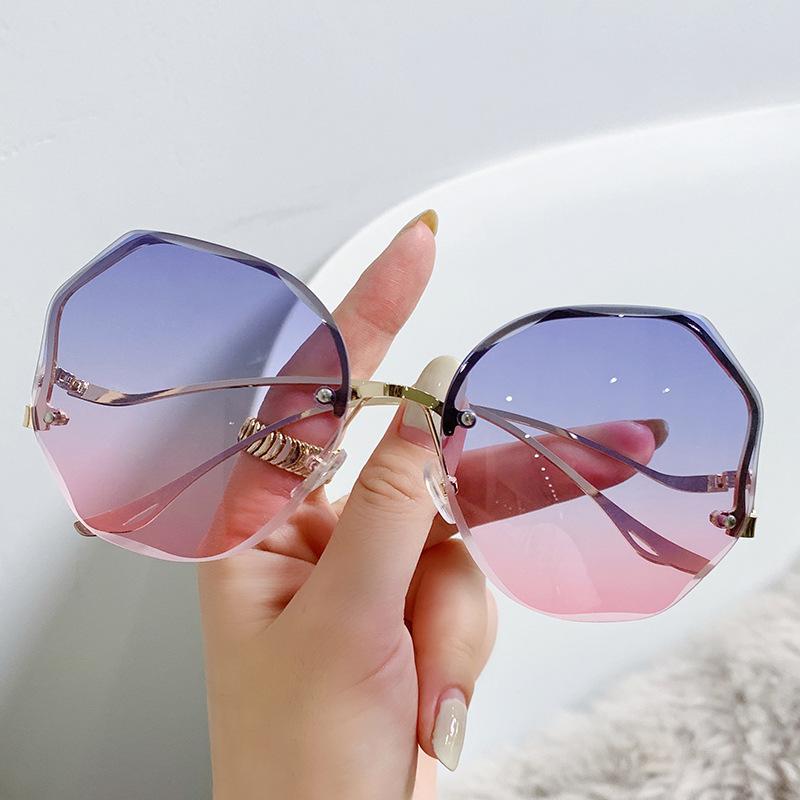 Rimless Sunglasses Polygon Metal Frame Fashion Popular Women Men Shades Big Round Sun Glasses for Female  Gradient Sunglasses