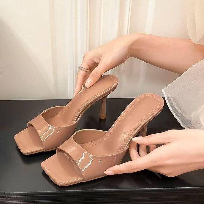 Square head open-toed high-heeled cool slippers women's 2025 summer new fine-heeled waterproof table outer wear temperament versatile one-word drag