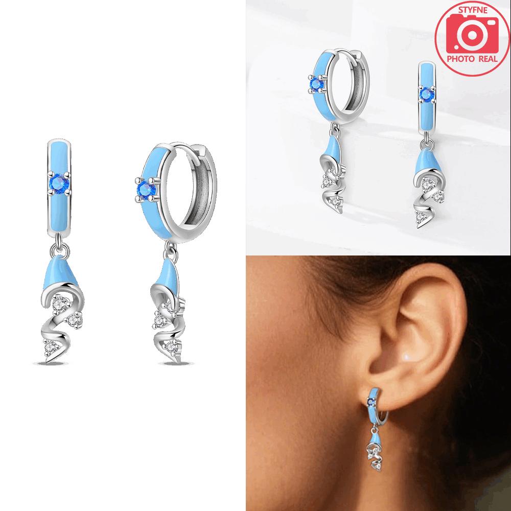 Authentic Original Delicate Copper Metal Dreamy Crystal Fish Tail Earring Blue Sea Star Petal Women's Stud High Quality Fine Jewelry Girlfriend