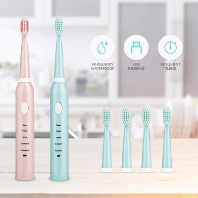 Adult Waterproof Electric Toothbrush Strong Sonic Charging with 4 Toothbrush Head