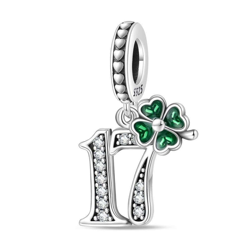 Four-leaf Clover Series Copper Metal Green Clover Plant Horseshoe Number Charm Bead Component Compatible With Do It Yourself Bracelet High Quality