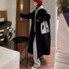 Black Woolen Coat Outerwear Autumn and Winter New Korean Style Loose Knee-length Thickened Woolen Jacket Jacket for Girls