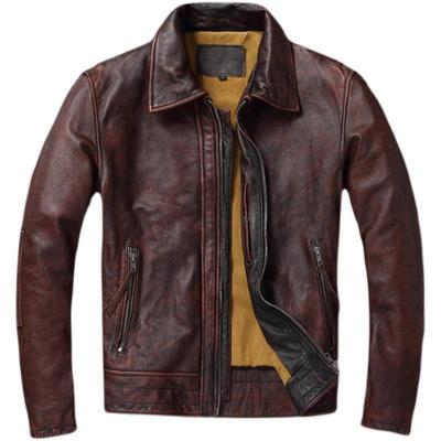 Chinesische Größe Vitnage Rot Braun Männer Leder Jacke 100% Rindsleder Leder Motorrad Stil Echte Kuh Jacken für Männer Herbst