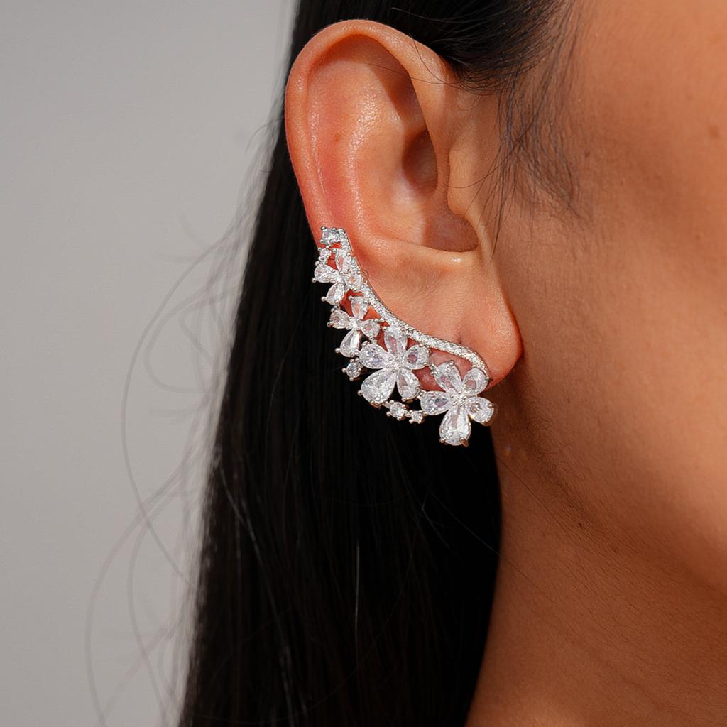 Wind zircon hollow flower silver needle stud earrings exquisite earrings