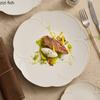 Creative Beige Petal Edge Ceramic Flat Plate Restaurant Irregular Steak Plate Dessert Plate Sushi Plates Specialty Tableware