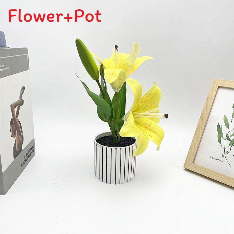 Lily Flower Faux Bonsai Tabletop Decor Interior Arrangement Prop Photographic