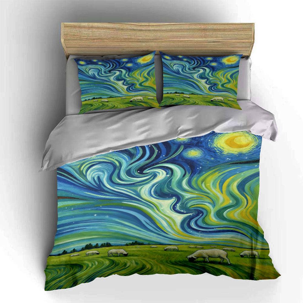 Swirling Sky, Grazing Sheep. Bedding Sets Duvet Cover Sets Duvet Covers Pillowcases(1 * Duvet Cover 2 * Pillowcases, Without Duvet Insert)