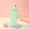 30oz Double Wall Stainless Steel Travel Mug With Handle Straw Insulated Car Cup Office Outdoor Use