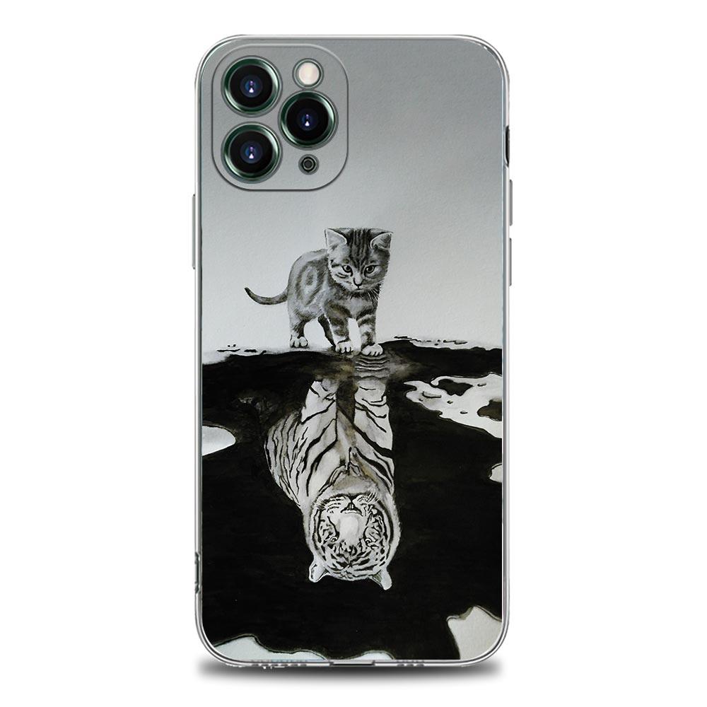 Funny Cute Cat Line Art Clear Phone Case for Apple iPhone 14 11 12 13 Pro Max 7 8 SE XR XS X Max 6 6s Plus Soft Silicone Cover