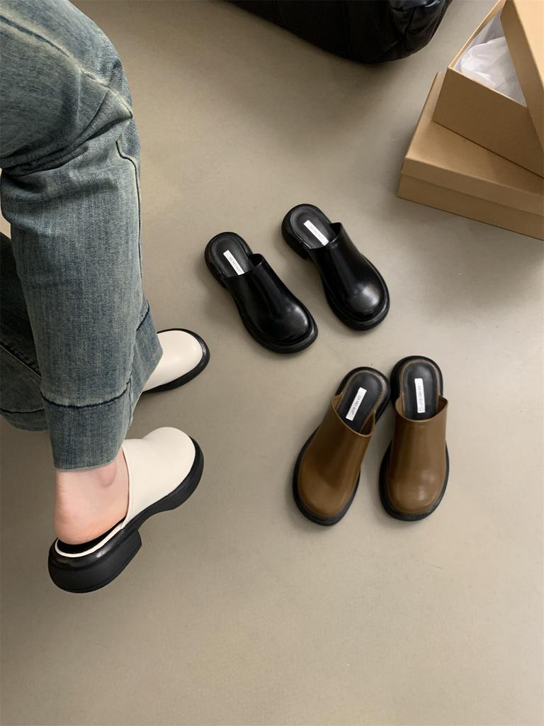 Fashion Mules For Women 2024 Cover Toe Ladies' Slippers Loafers Luxury Slides Mid Heel Spring Summer New Driving Closed Toe Half Slipper
