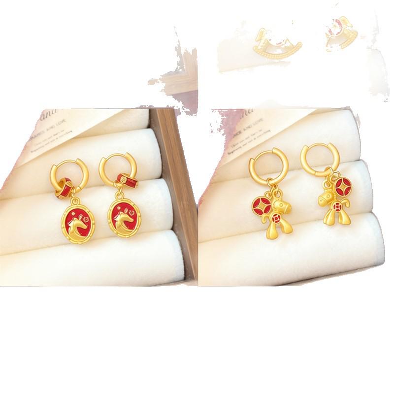 Gold Drip Oil Kupfer Pferd Sternzeichen Anhänger Ohr Manschette - Luxuriöses Neujahrs Accessoire