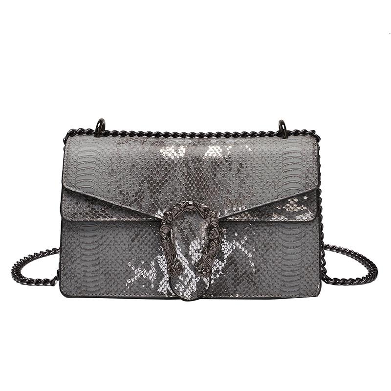 Snake pattern women's bag new retro black chain small square bag women's handbag velvet shoulder oblique span bag