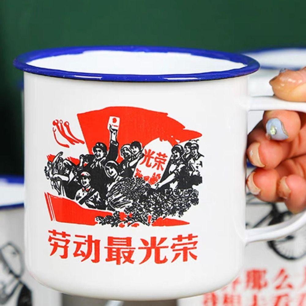 Grüne Nostalgische Emaille Tasse mit Deckel Becher Wasserbecher Teekanne Geschenk