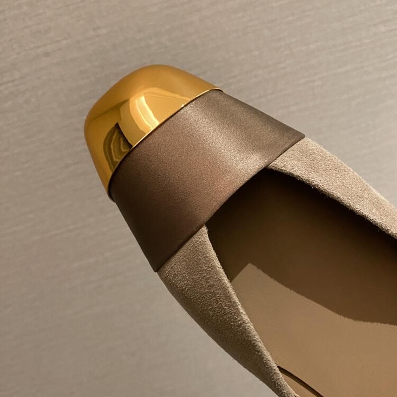 Fashion Women's New Leather Sheep Suede Metal Square Toe Low Heel Fashionable Single Shoe for Walking and Leisure