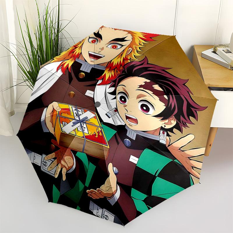 

1pc Demon Slayer Tanjiro & Zenitsu Outdoor Umbrella - Automatic Opening/Closing, Portable 3-Fold Design, 8-Rib Iron Frame - Perfect Gift for Fans, Tra