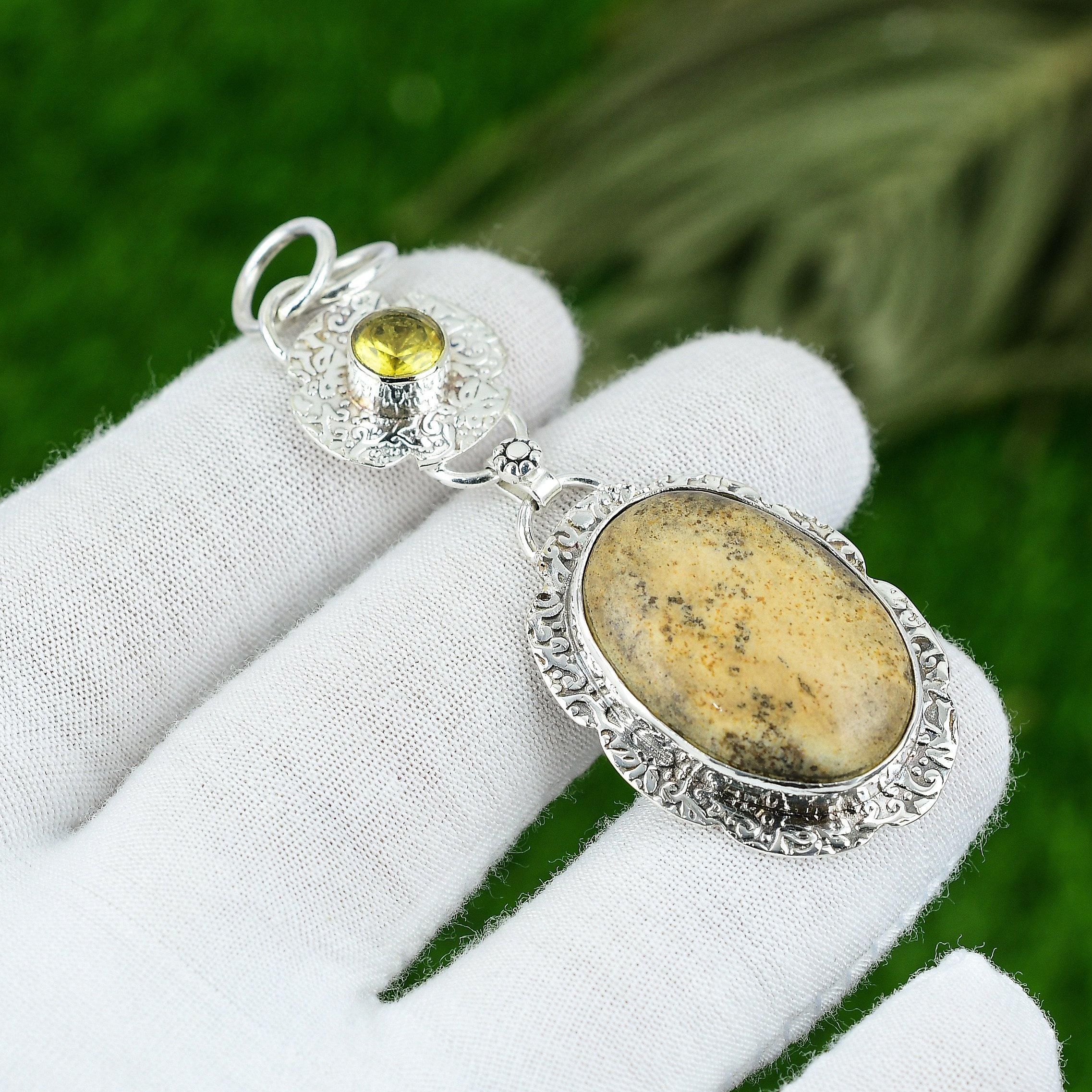 

Natural Picture Jasper Gemstone Pendant 925 Sterling Silver Indian Jewelry