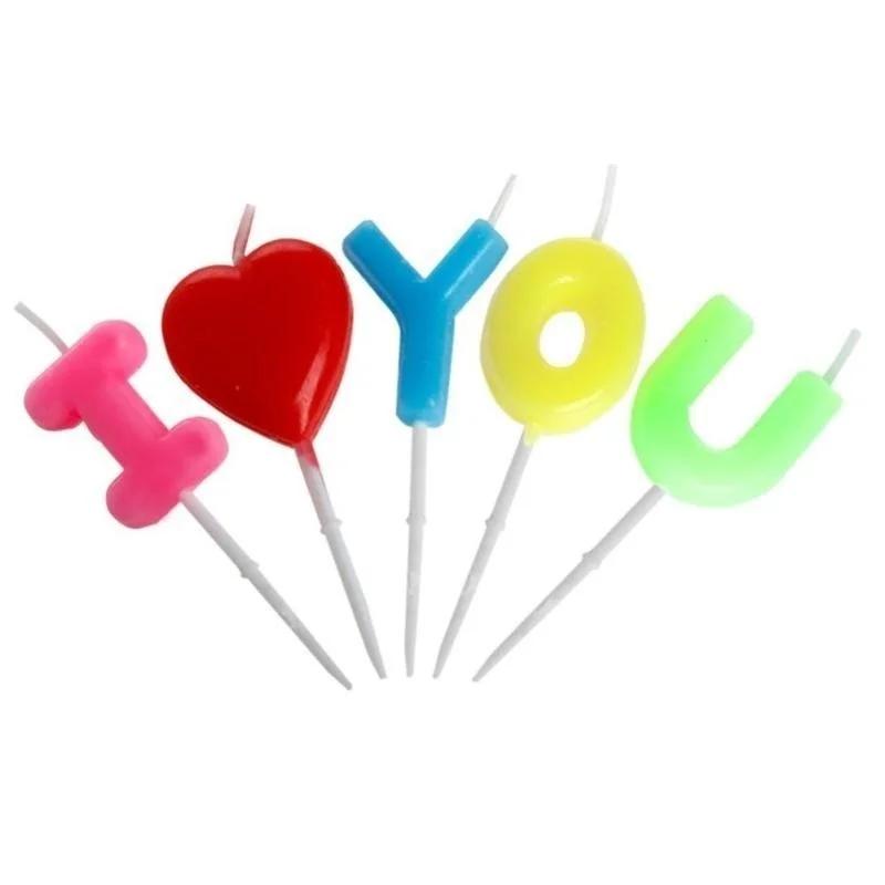 I Love You Letter Happy Birthday Candles novelty Anniversary Wedding romantic Toothpick Cake Candles Party Decor Candles 1Set