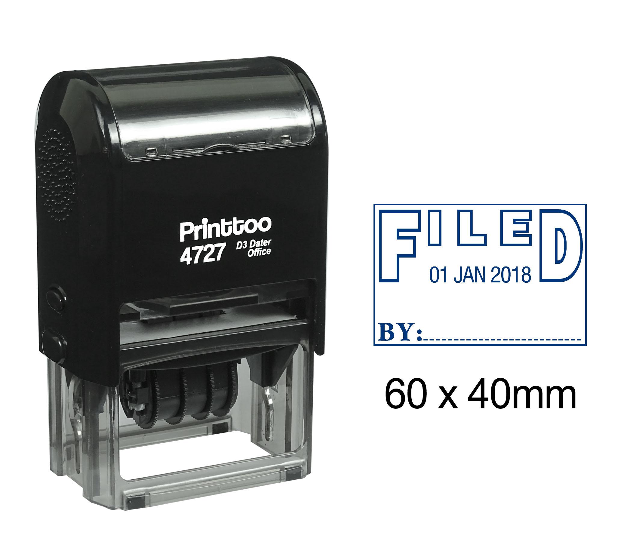 

Printtoo Dater Stamp Self Inking With Filed By Text Date Rubber Stamp Office 60 mm x 40 mm.(Approx) синій