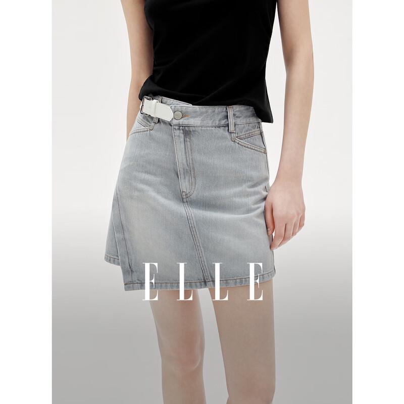 

ELLE Women s Irregular Hem Denim A-Line Mini Skirt M