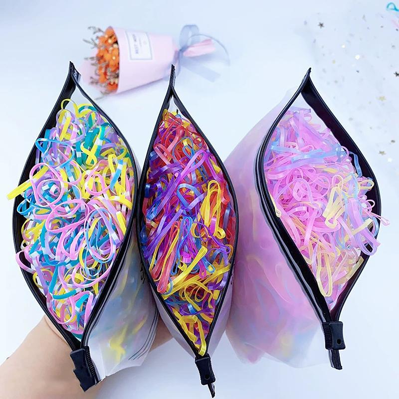 1000 Stück Mädchen Bunte Einweg-Gummibänder Elastische Haargummis Stirnband Kinder Pferdeschwanzhalter Bänder Für Kinder Accessoires