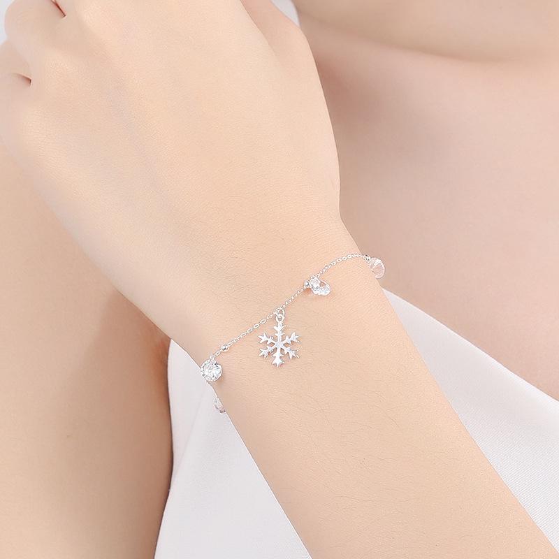 Bracelet Flocon de Neige en Argent Sterling S925 Style Coréen pour Femmes - Fille Mori Frais Cadeau de Noël
