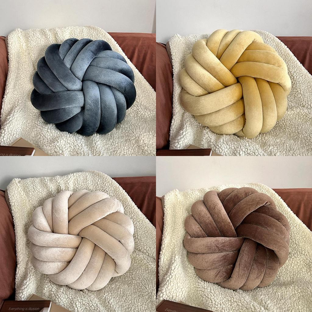 Modern Minimalist Velvet Round Throw Pillow With Knotted Design For Living Room Decor