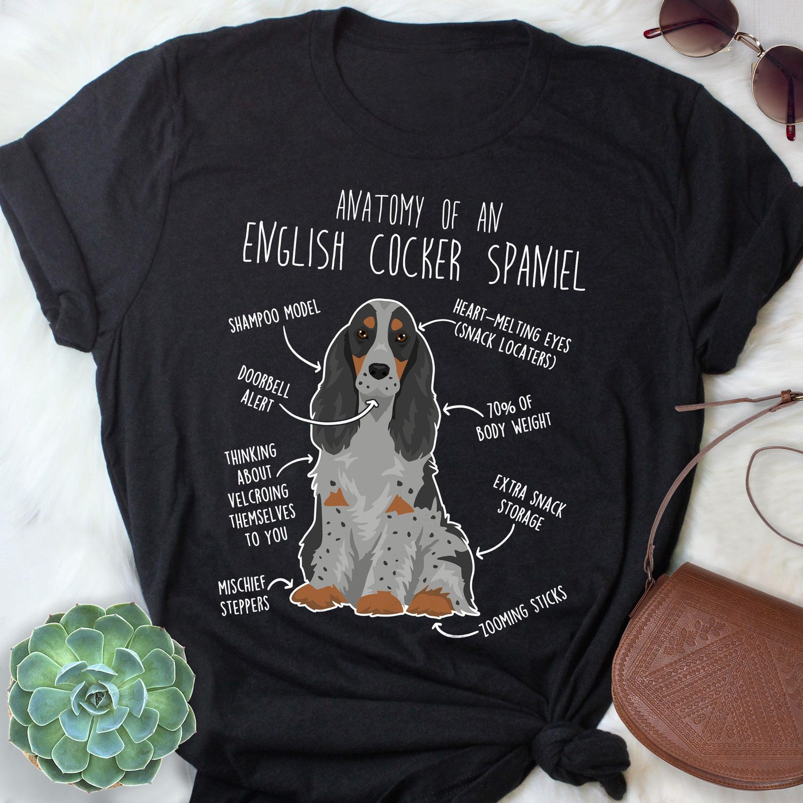 English Cocker Spaniel Shirt, , , Cute Blue Roan and Tan Cocker Spaniel T-shirt, Funny Dog Lover Gift, Pet Tee, Dog Mom, Dog Dad 130