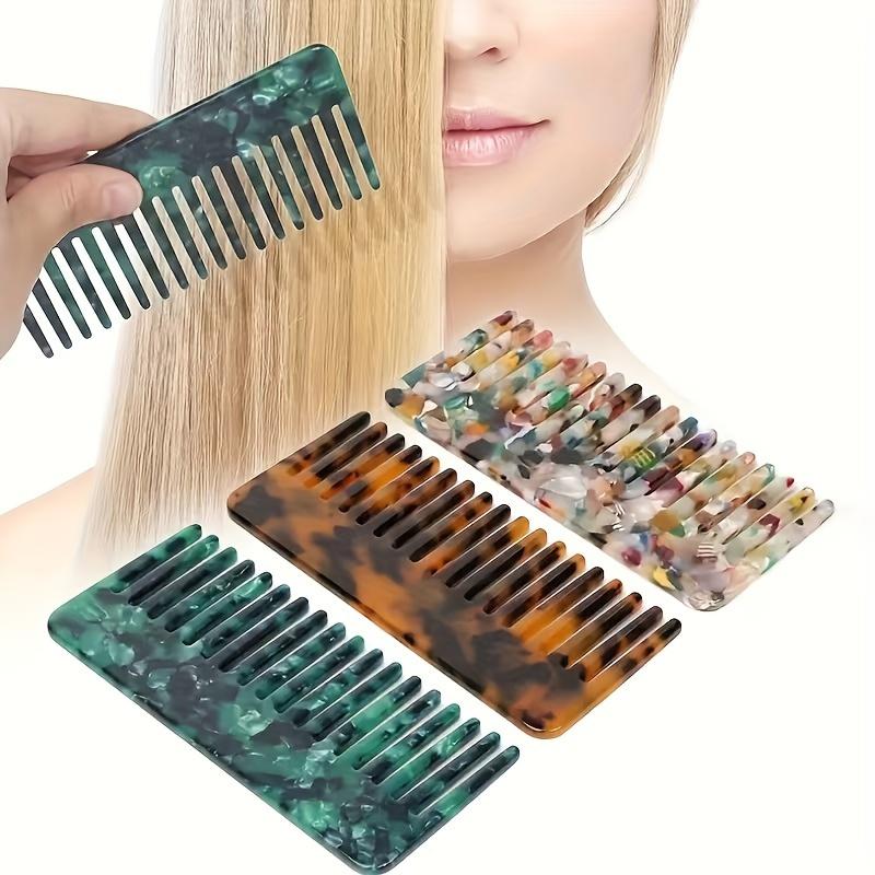 Geometric Acetic Acid Finish Comb, Comfortable Texture, Smooth, Marble Pattern, Plastic Bristle, Acetic Acid Handle, for Normal Hair