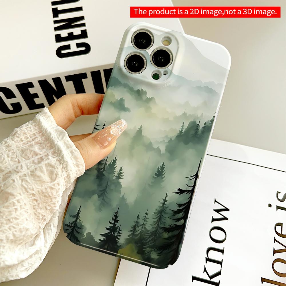 Misty Mountain Pine Forest Watercolor Art Phone Case All Inclusive Film Hard Phone Case, Compatible with iPhone 18 Pro Max 17 16 15 14 13 12 11