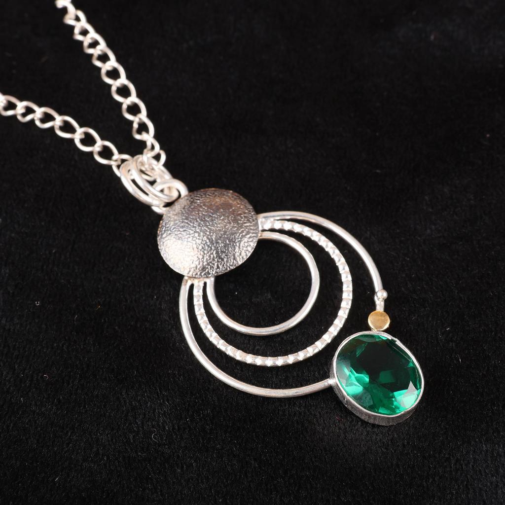 Green Emerald Gemstone Pendant Jewelry, Handmade Gorgeous Silver Pendant , 925 Sterling Silver Jewelry For Wedding Gift