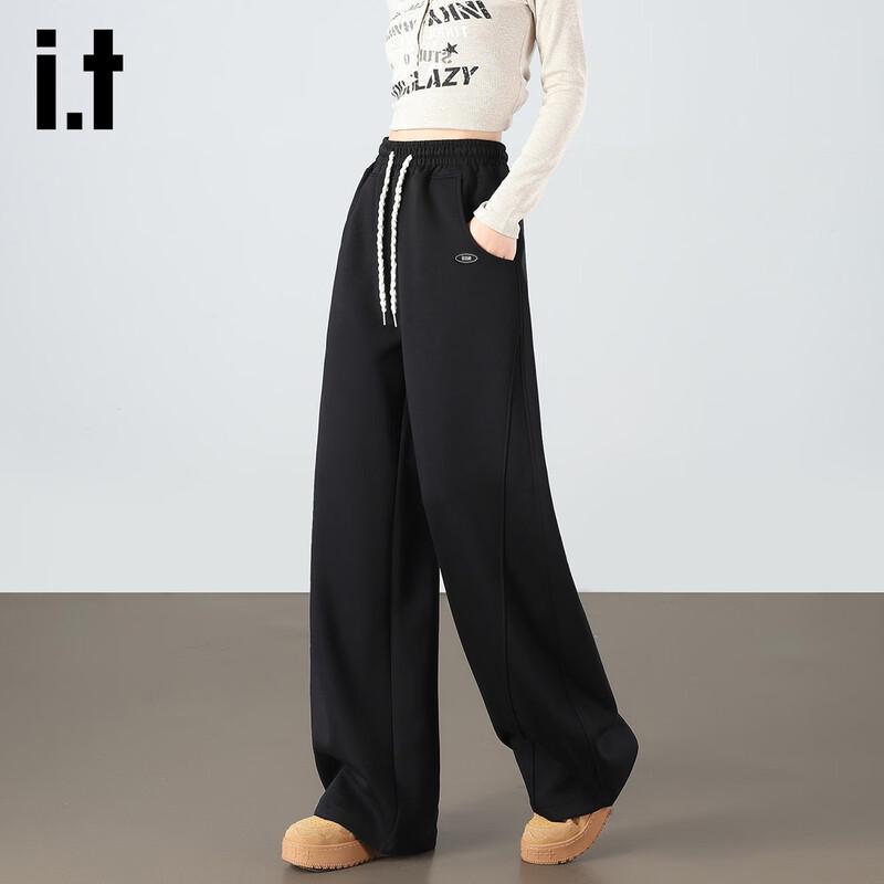 izzue it Women's Loose Fit High-Waist Curved-Leg Casual Pants