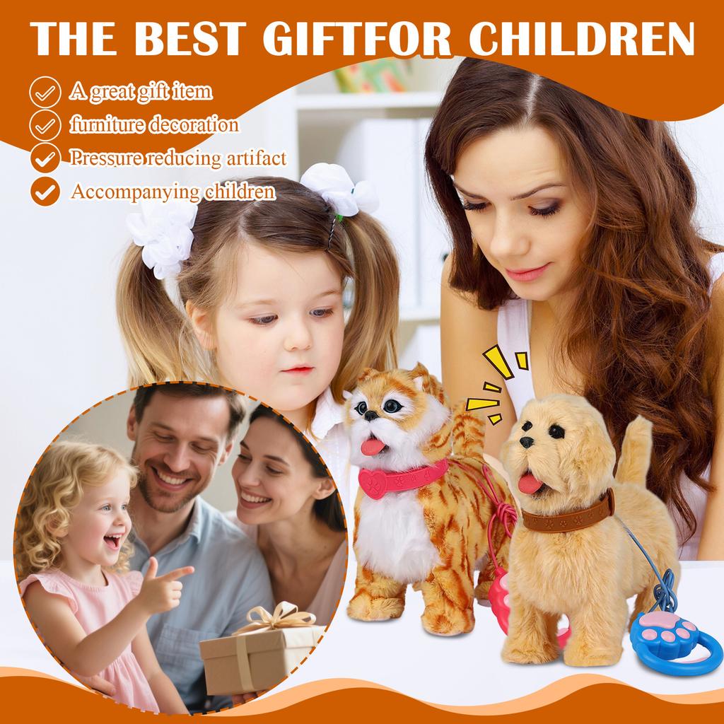 Interactive Plush Walking Pet Toy with Leash Simulation Design for Children Realistic Motion Soft Material Battery Operated for Indoor Play