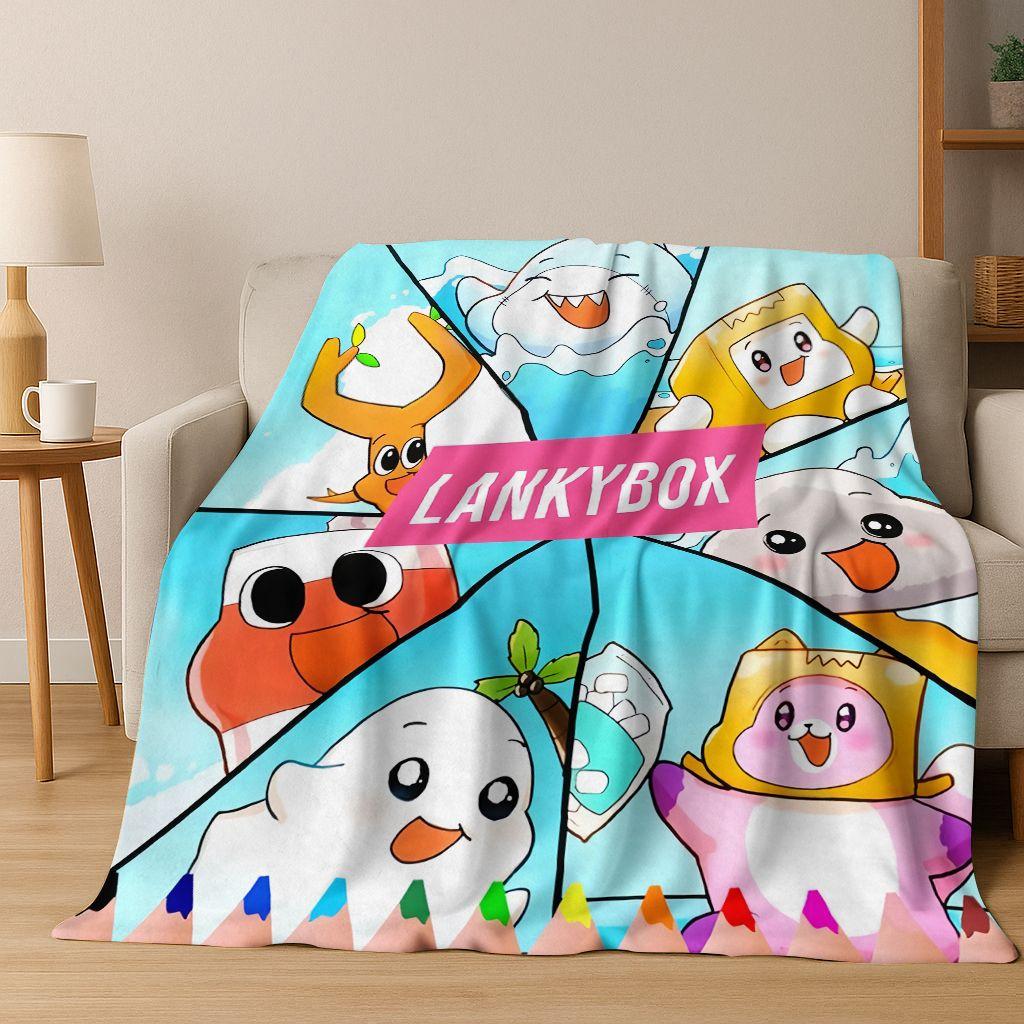 Kreskówkowa Koc Lankybox Urocza Foxy Boxy Rocky Flanelowy Koc, Przytulny Miękki Koc na Kanapę Sofa Pokrycie Piknikowe Prezent dla Dzieci