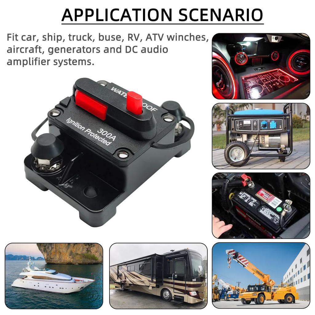 30A To 300A 12V-48V Circuit Breaker Power Protect Fuse Trolling with Manual Reset Waterproof Car Boat Manual 80A 100A 200A 250A