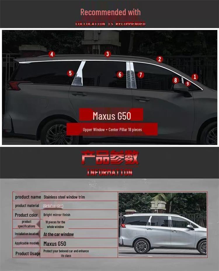 Maxus G50 Stainless Steel Window Trim - Car Body Bright Strip and Door Side Decoration