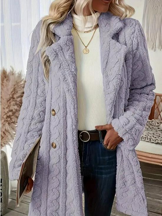 2026 Warm Wool Double-Breasted Plush Overcoat with Suit Collar - Comfortable European & American Style