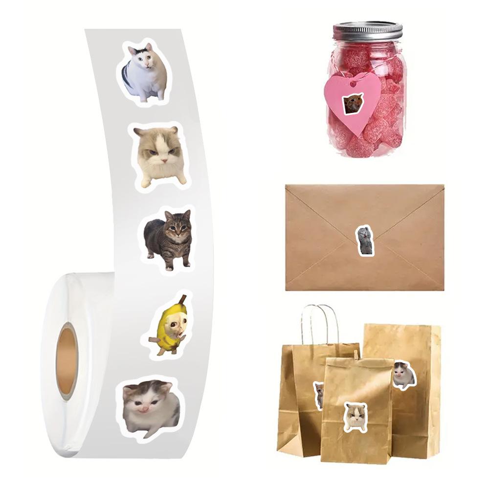 500pcs/roll Funny Cat Meme Stickers Sealing Label Decals Cute Decoration Notebook Phone Guitar Kids Reward Cartoon Sticker Gift