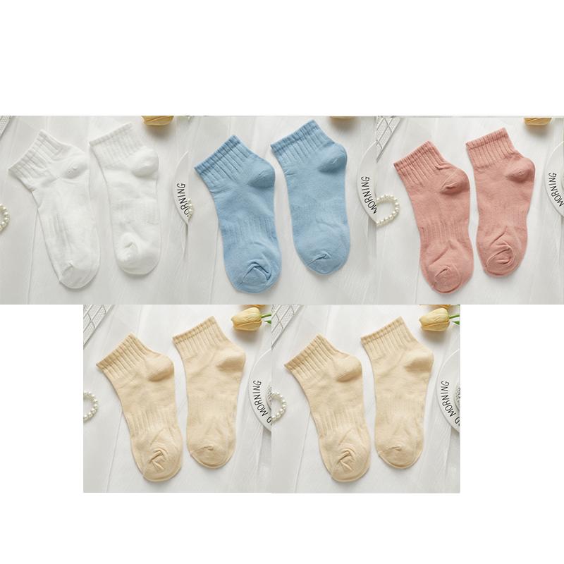 5 Pairs Cream Style Short Socks for Women Breathable Sweat-absorbent Sports Socks Japanese Candy Color Girl Ankle Socks