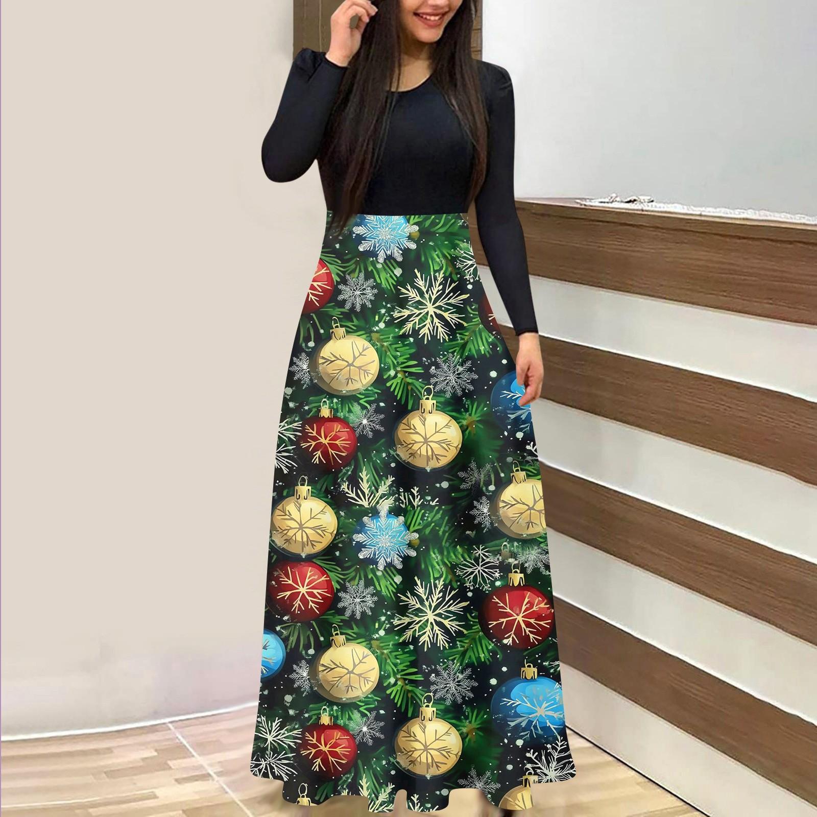 

Женское модное повседневное платье с рождественским принтом, круглым вырезом и длинными рукавами XXL