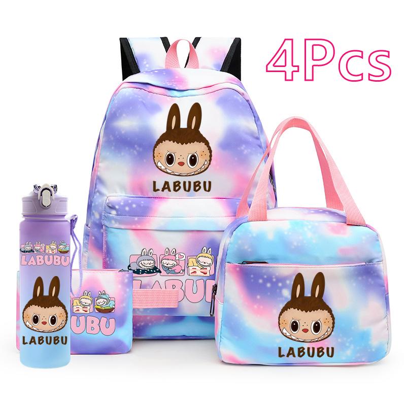 4Pc/set Cute Backpack Lunch Bag Pencil Bag Student Schoolbag Boy Girl School Bookbag 750Ml Outdoor Sports Water Bottle