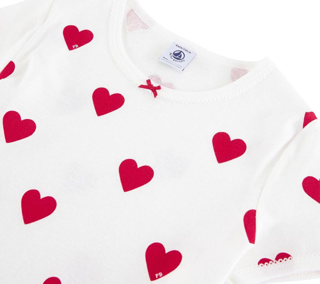 Petit Bateau Heart Print Short Sleeve Pajamas for Kids Girls A00KG03B 8YEAR Red PB41 PB400