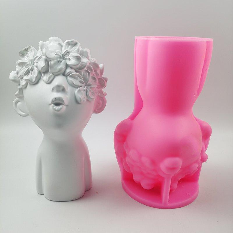 3D Large 20CM Flower Cover Eyes Boy Plaster Ornament Silicone Mold European Style Character Scented Candle Mould Silicone Mold