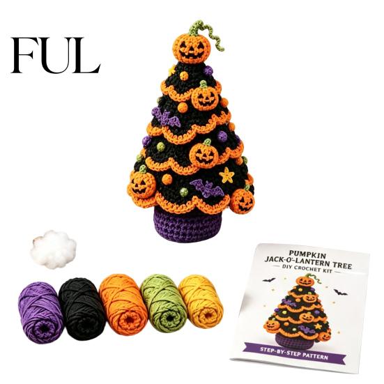Ghost And Pumpkin Patterns Halloween Tree Crochet Kit, DIY Black Cat Witch Creative Gift for Crafters Hat Crafting Kit Holiday Home Decor, Handmade
