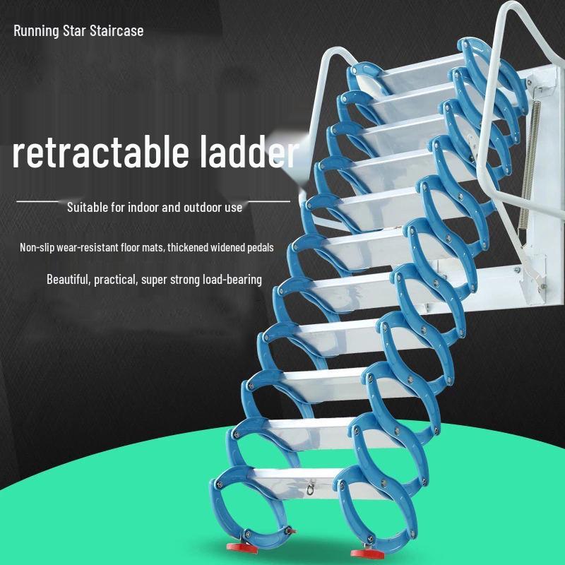 Guan Gu Wall-Mounted Attic Telescopic Ladder: Titanium-Magnesium Aluminum Alloy, Indoor/Outdoor Folding Lifting Ladder.