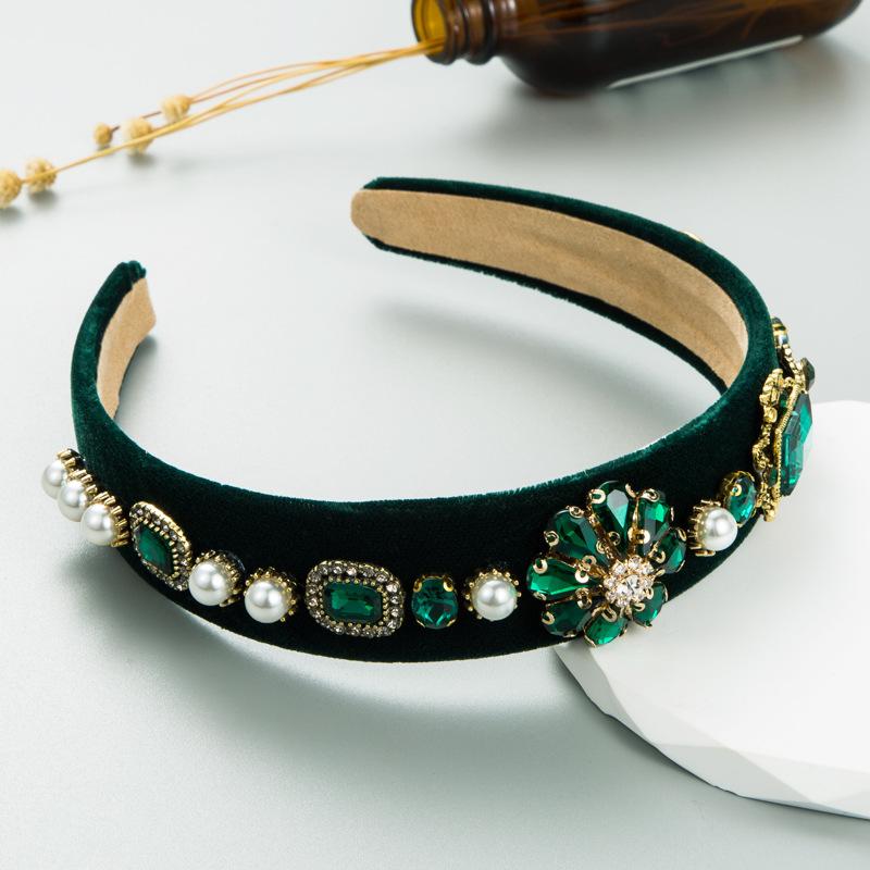 

Женская повязка на голову с блестящими кристаллами в стиле барокко, обруч для волос высшего качества OneSize зелёный