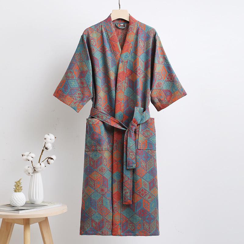 Pure Cotton Double Layer Gauze Bathrobe - Class A Spring/Summer, Thin, Water-Absorbent, Quick-Drying Yukata for Couples
