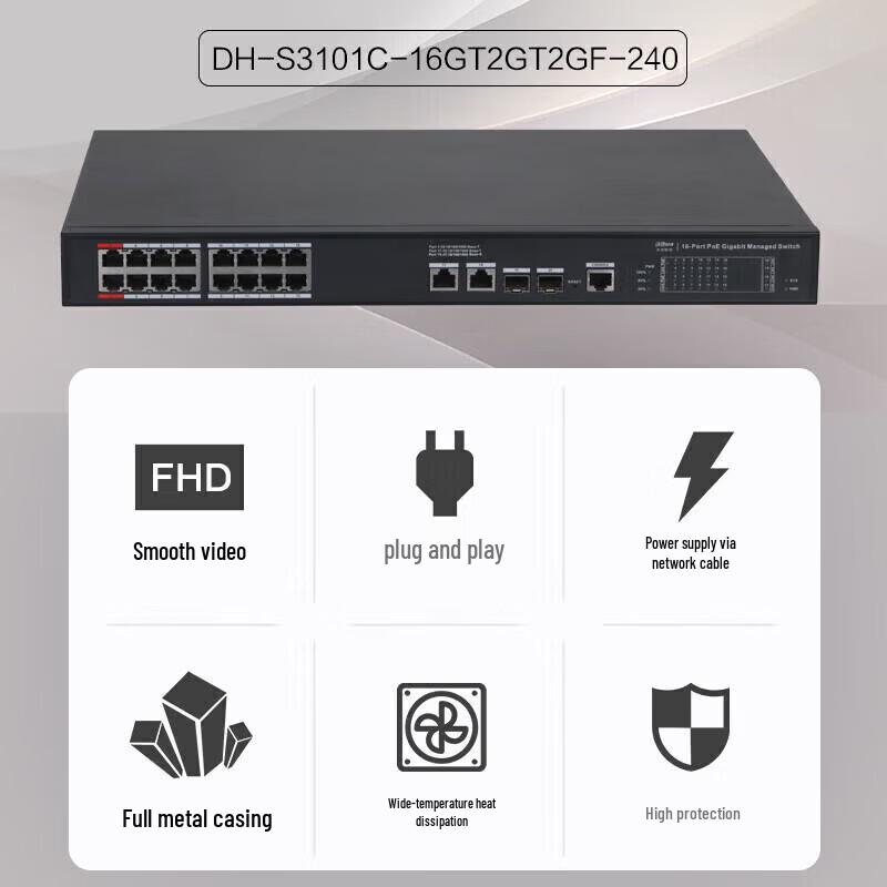 Dahua DH-S3101C 16-Port Gigabit Unmanaged PoE Switch